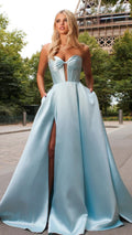 Madeleine - Light Blue formal Dress | Strapless twist corset Mikado satin ball gown