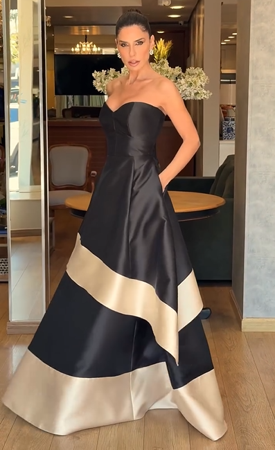 Sexy Sleeveless Tube Top Tight Waist Contrast Color Large Swing Skirt