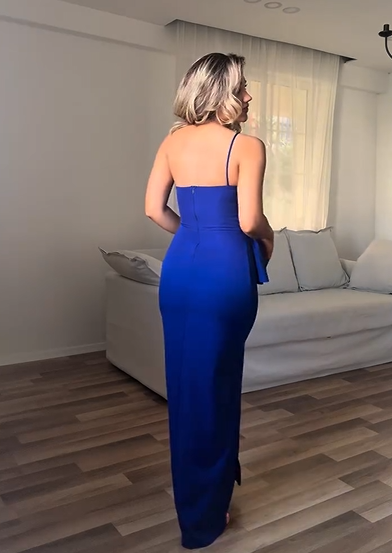 Sexy Single-Side Sling Solid Color Slit Dress