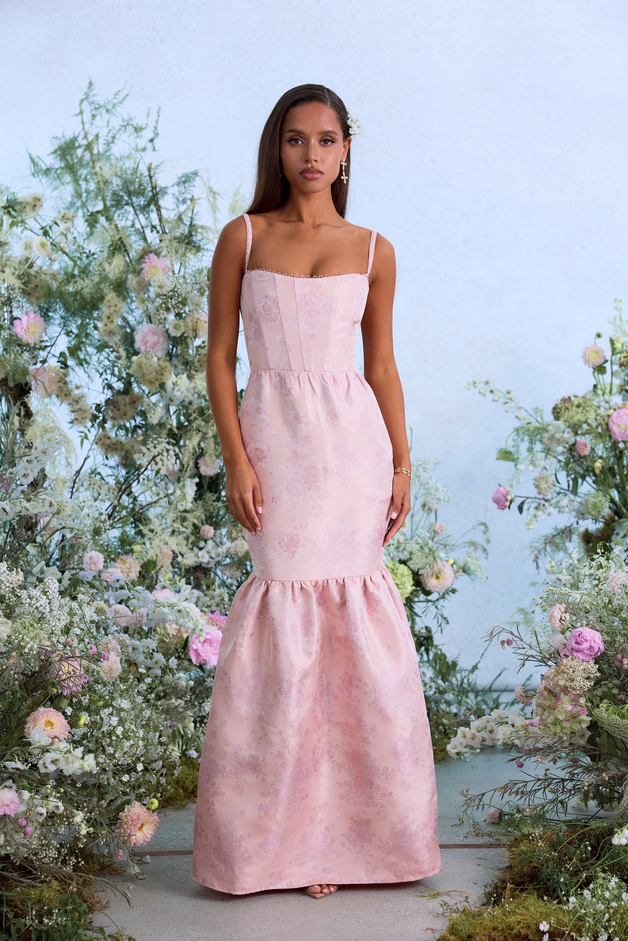 The Cherie Dress in Light Pink Windsor Brocade