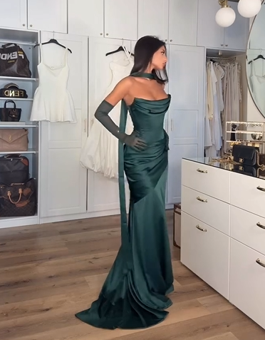 Sexy Tube Top Solid Color Slim Mop Evening Dress