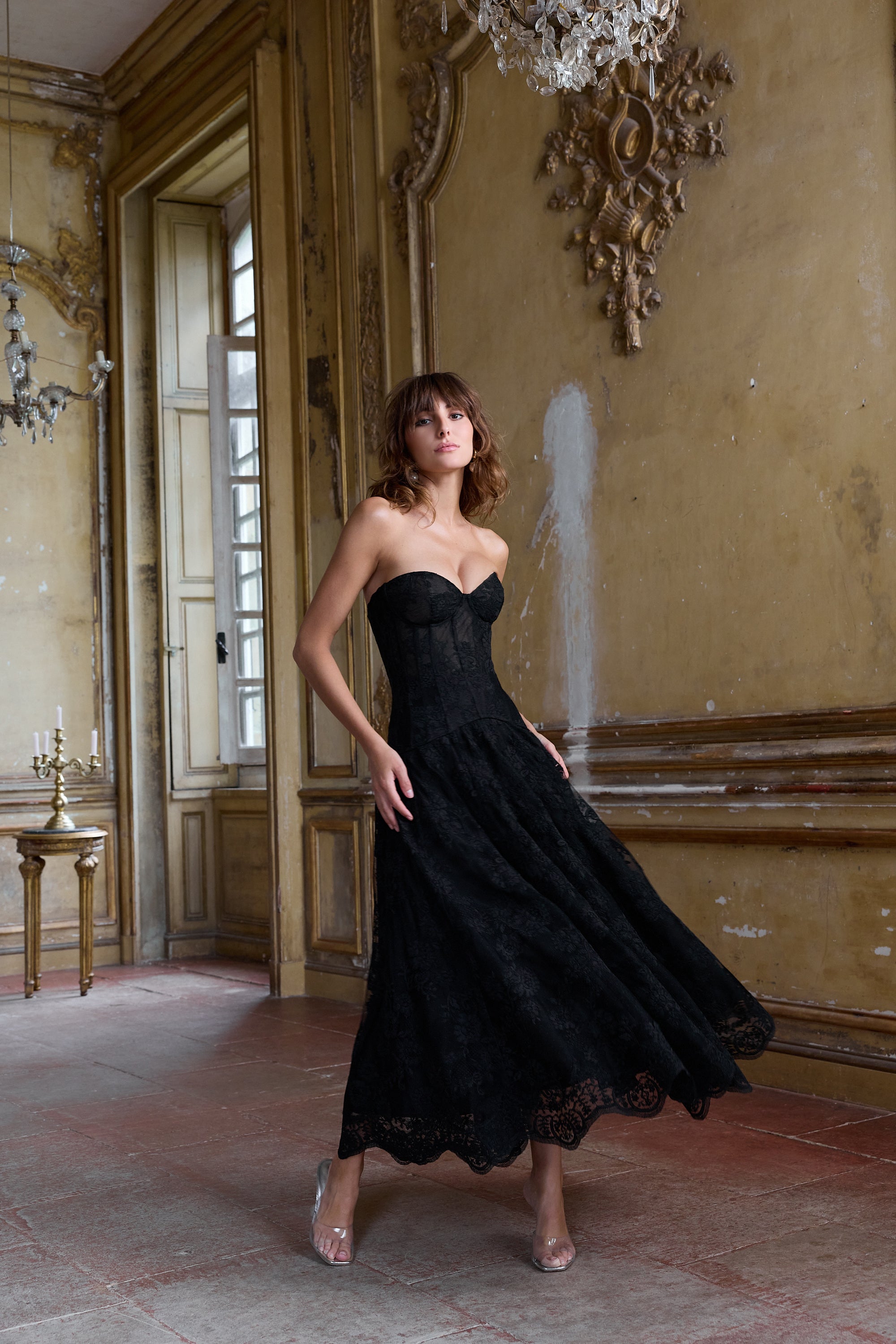 The Carolena Set in Black Chantilly Lace