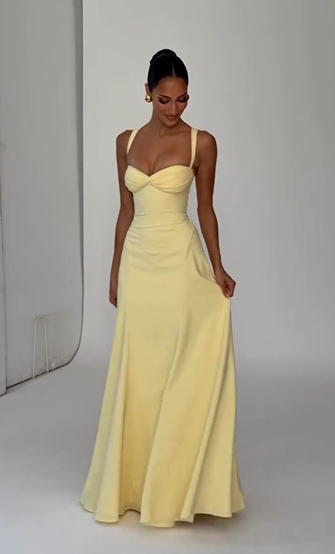 Buttery Yellow Satin Sweetheart Maxi Gown