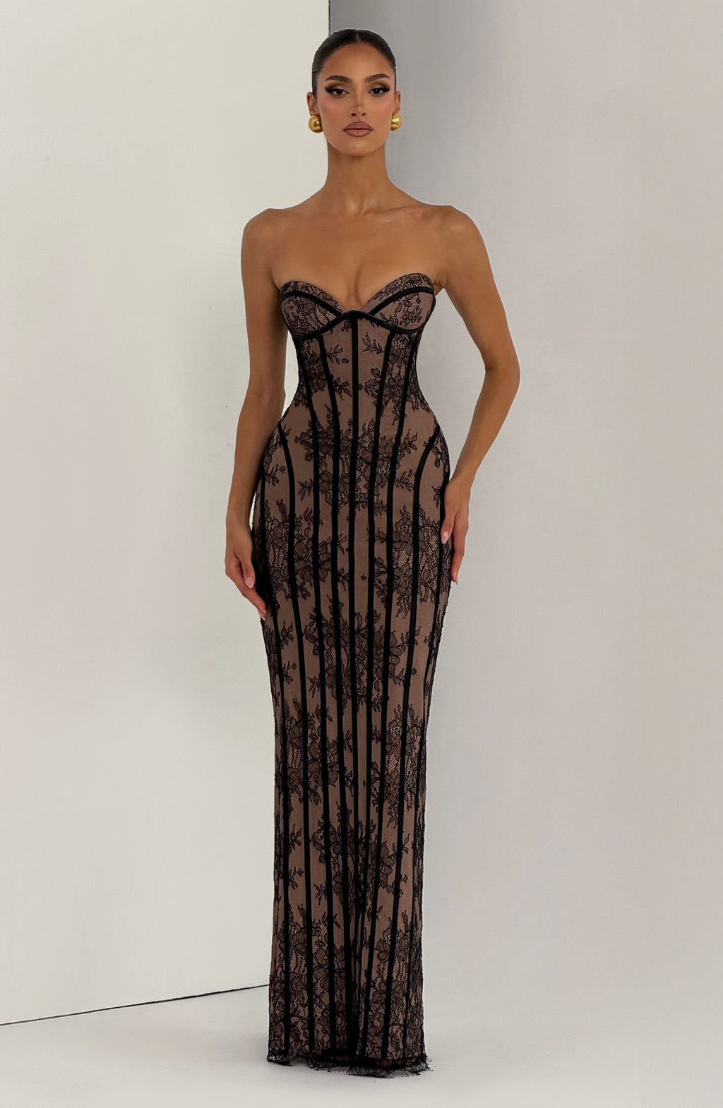 Burgundy Striped Mermaid Evening Gown