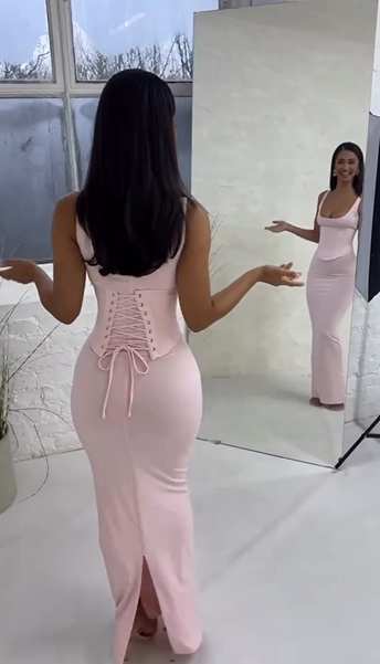 Dusty Pink Square Neck Corset Maxi Dress