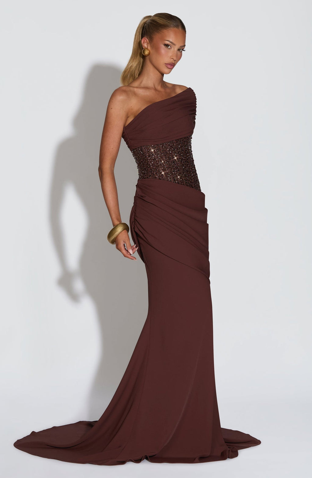 Sexy Patchwork Pleated Rhinestone Advanced Dress