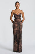 Burgundy Striped Mermaid Evening Gown