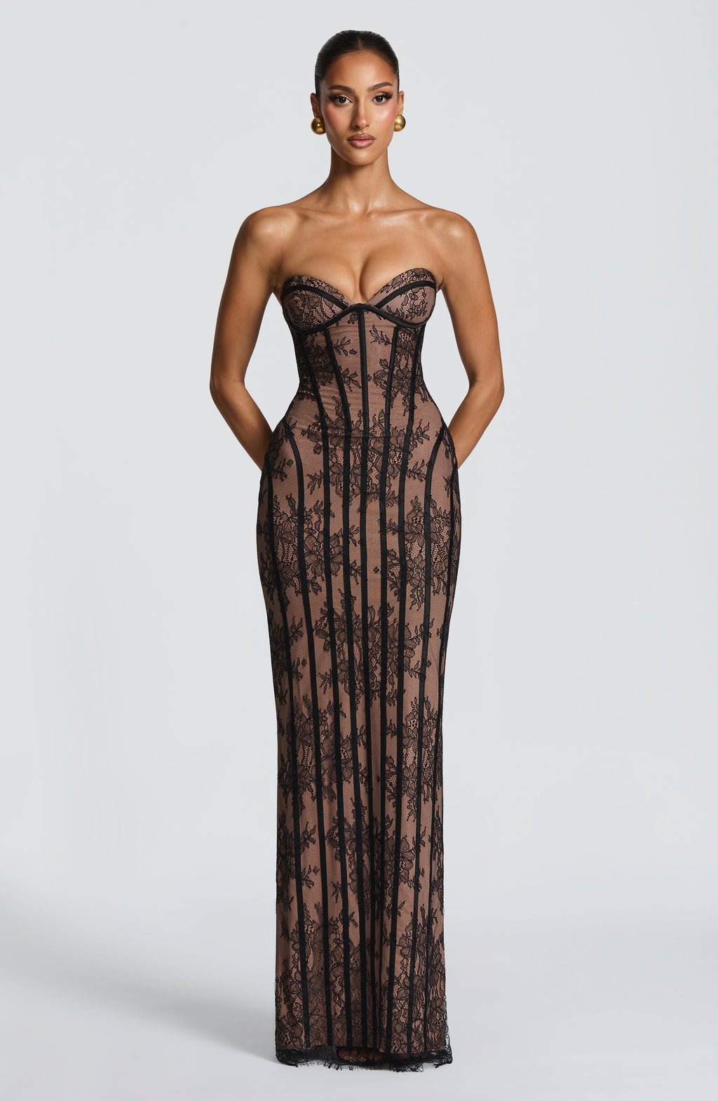 Burgundy Striped Mermaid Evening Gown