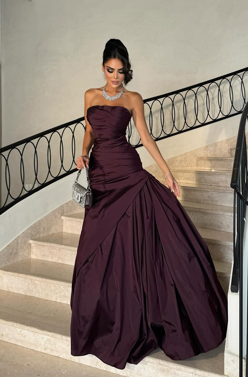 Sexy Cold-Shoulder Sleeveless Tube Top Solid Color Evening Dress