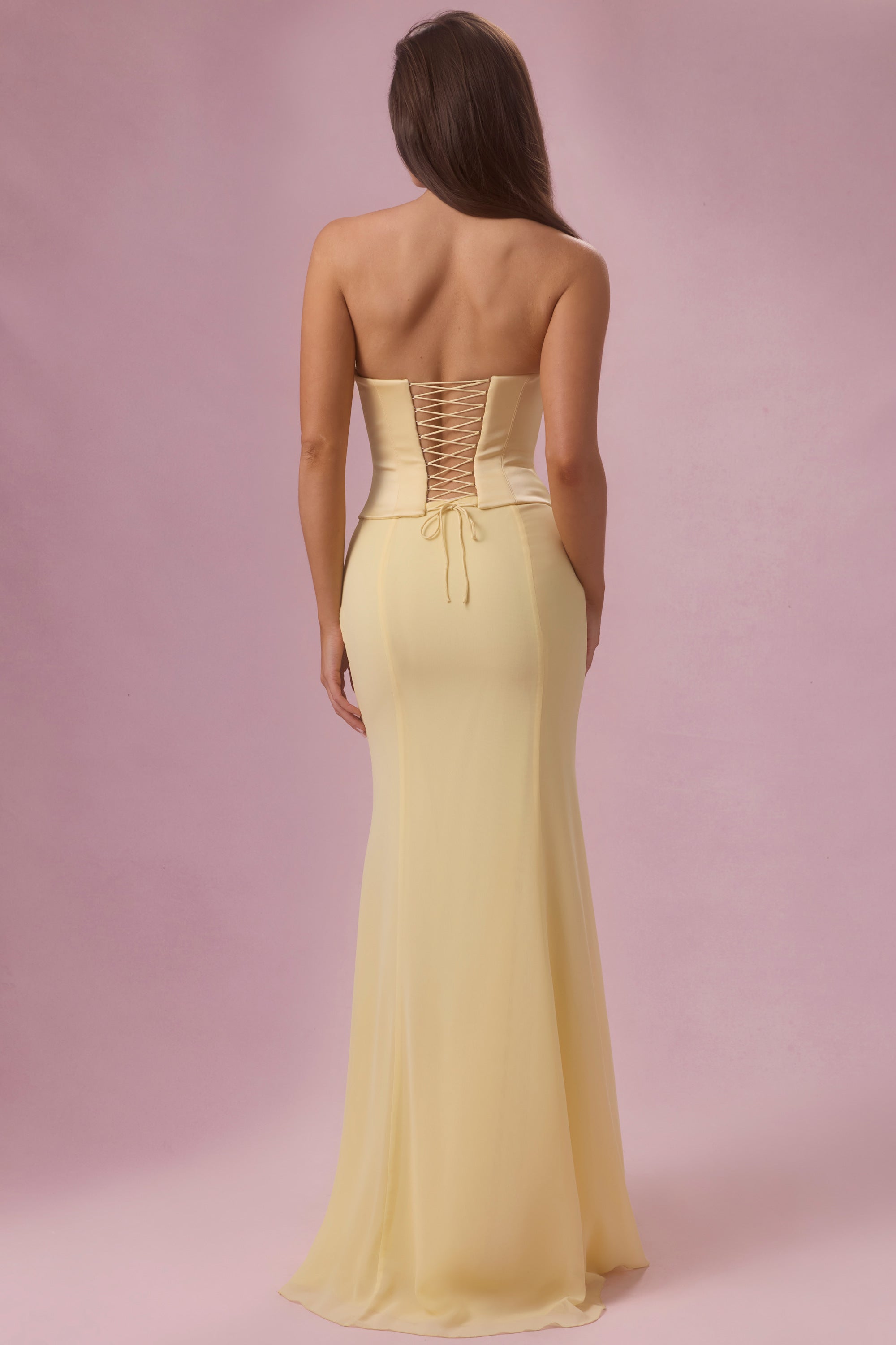 Premium Satin Corset Bridesmaid Dress in Butter Yellow