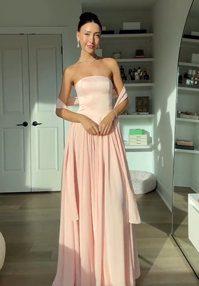 Sexy Tube Top Stitching Solid Color Graceful Pleated Skirt