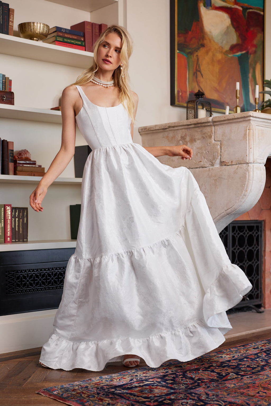 The Avery Dress in White Windsor Brocade