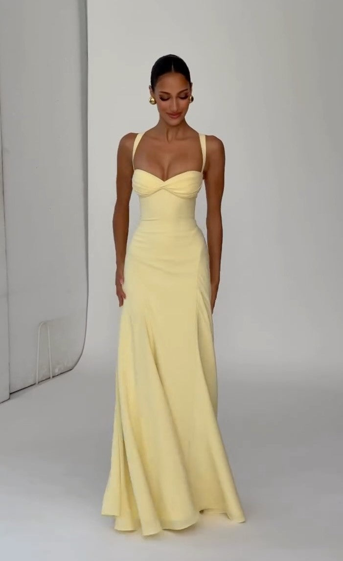Buttery Yellow Satin Sweetheart Maxi Gown
