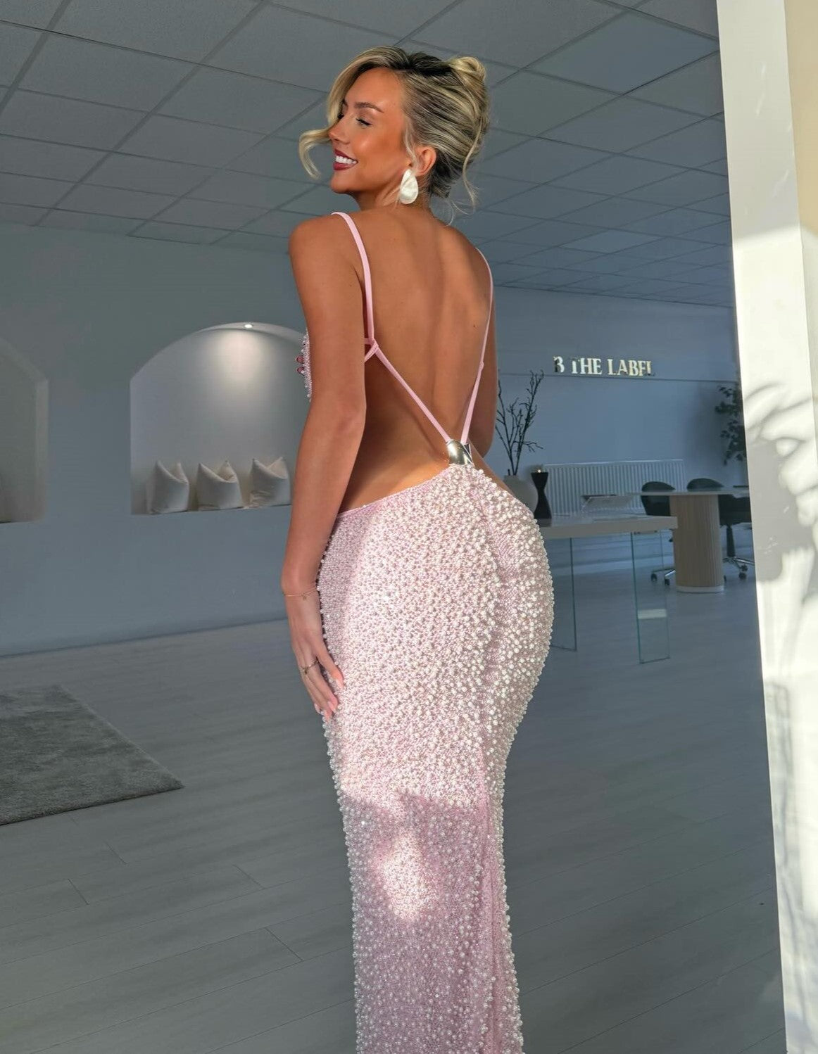 Blush Pink Beaded Cutout Maxi Gown