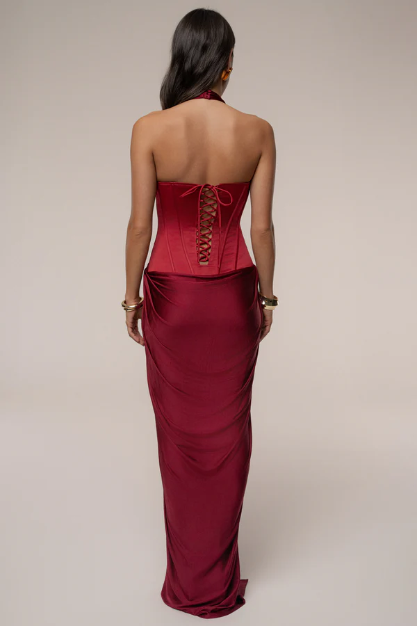 Sexy Sleeveless Halter Super Deep V Stitching Ruffle Dress