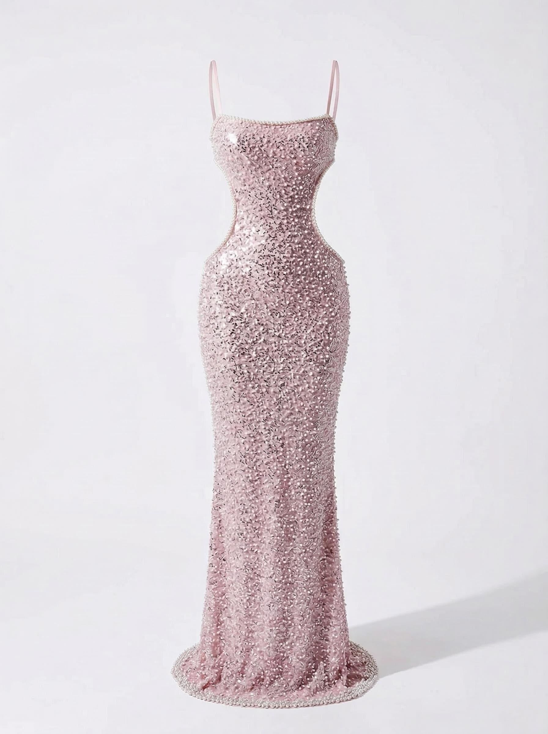 Blush Pink Beaded Cutout Maxi Gown
