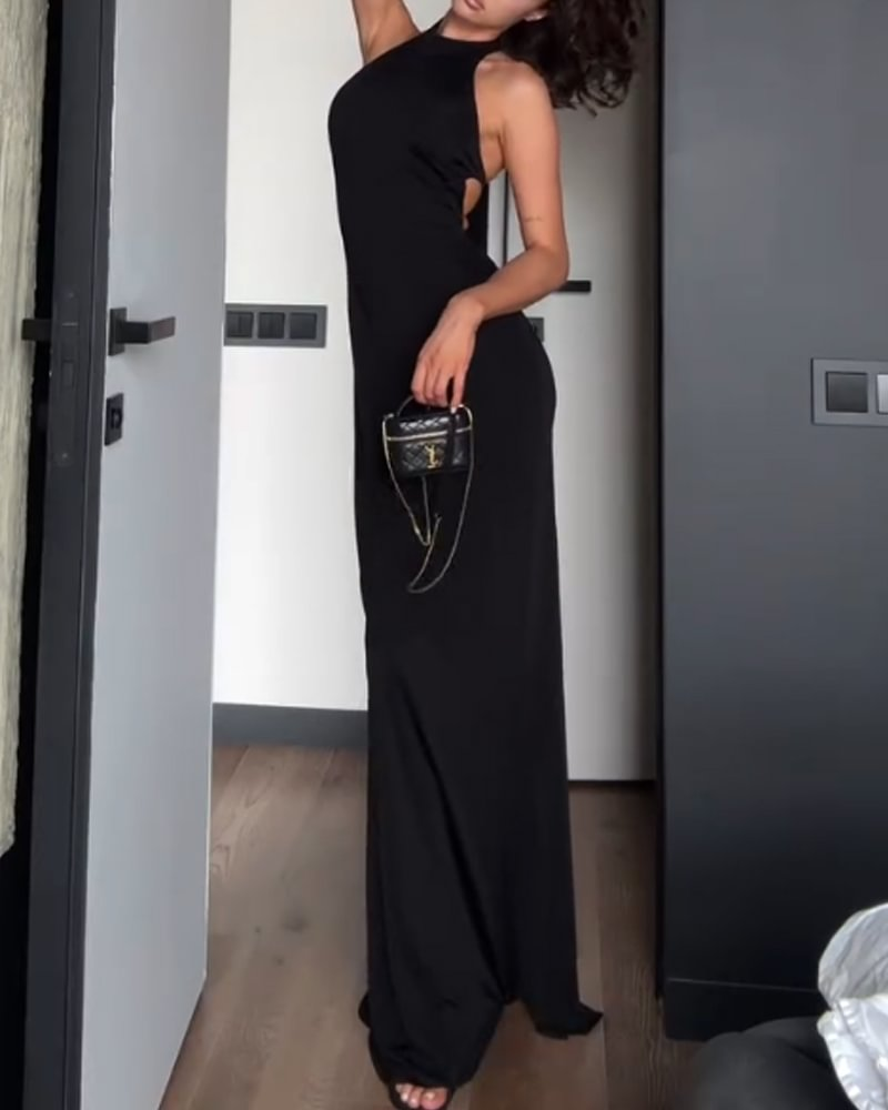 Sexy Sleeveless Solid Color Slim Fit Backless Dress