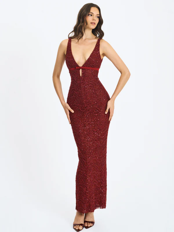 Sexy Sling Deep V-neck Slim-Fit Hollow-out Gift Dress