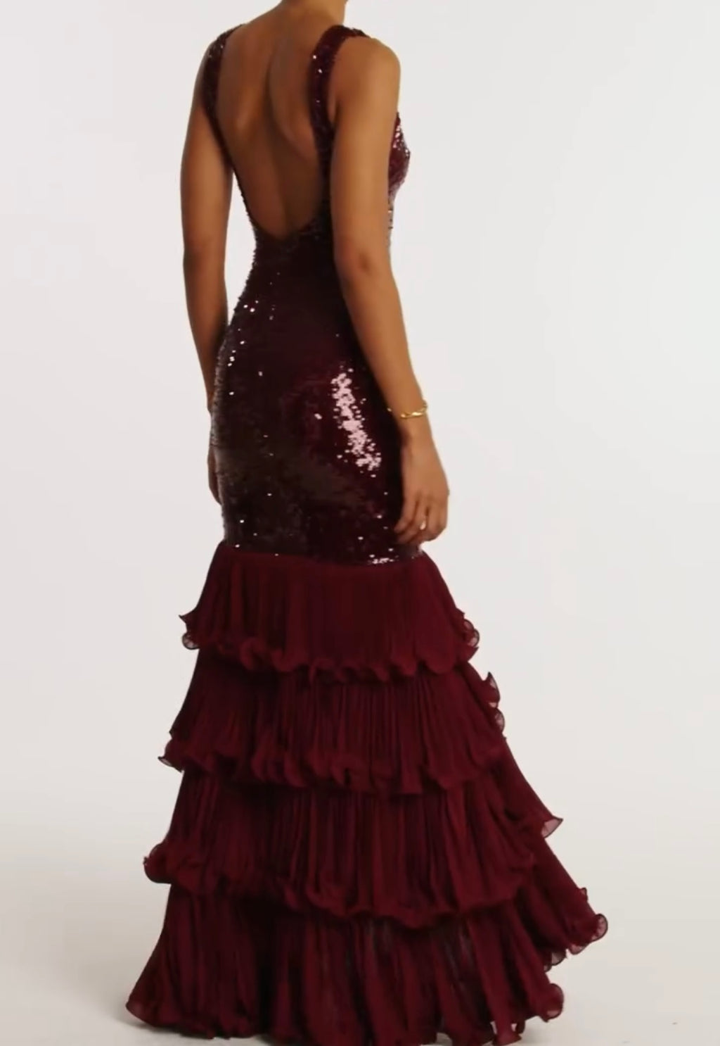 Sexy Sleeveless U-Neck Stitching Sequined Elegant Evening Dress