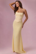 Premium Satin Corset Bridesmaid Dress in Butter Yellow