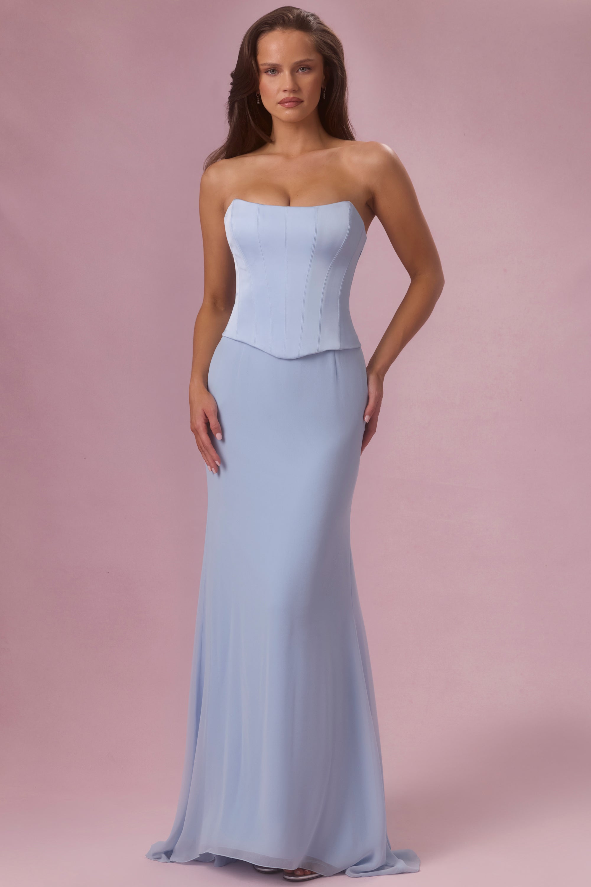 Premium Satin Corset Bridesmaid Dress in Powder Blue