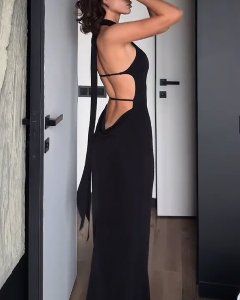 Sexy Sleeveless Solid Color Slim Fit Backless Dress