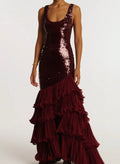 Sexy Sleeveless U-Neck Stitching Sequined Elegant Evening Dress