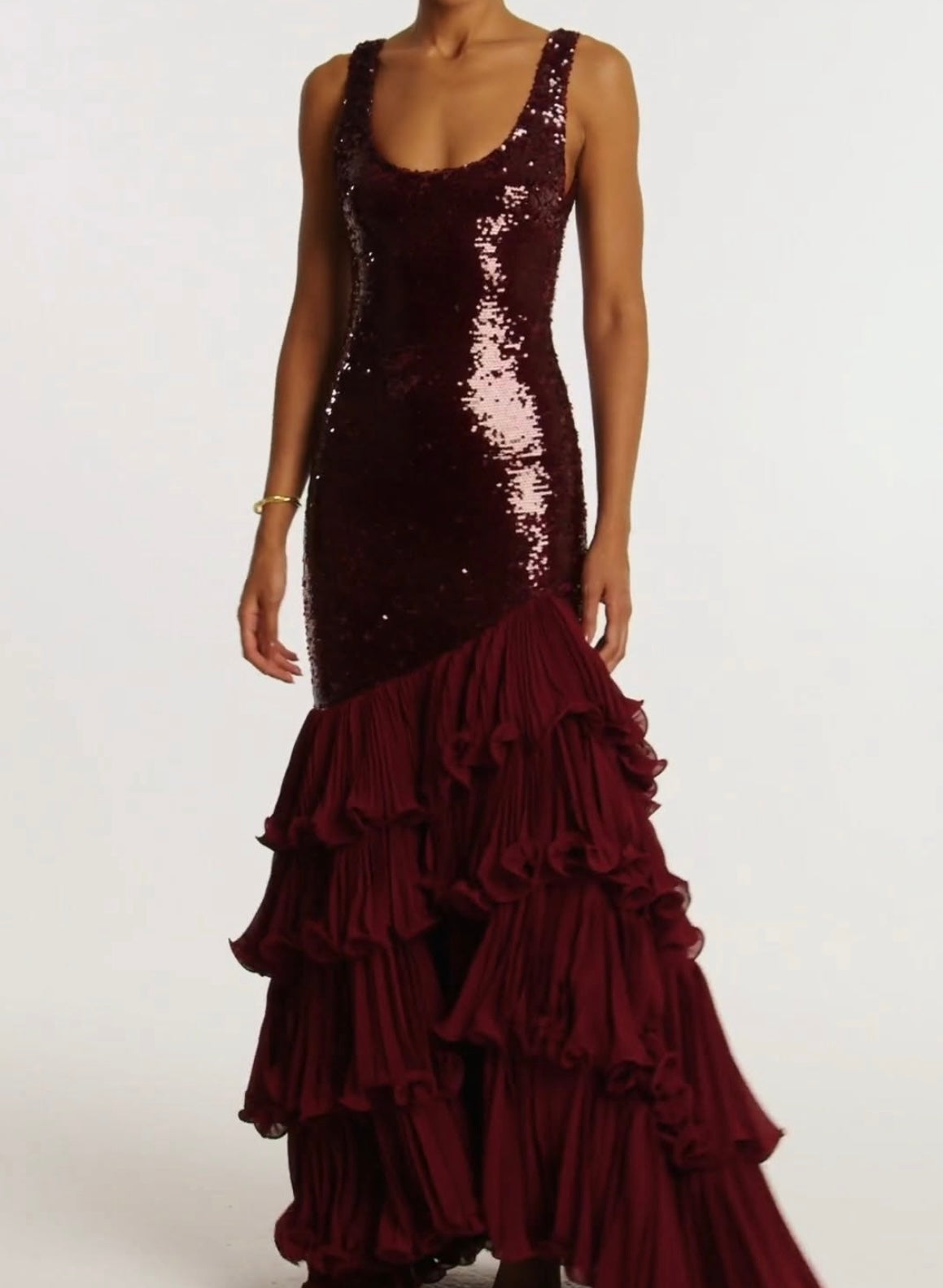 Sexy Sleeveless U-Neck Stitching Sequined Elegant Evening Dress