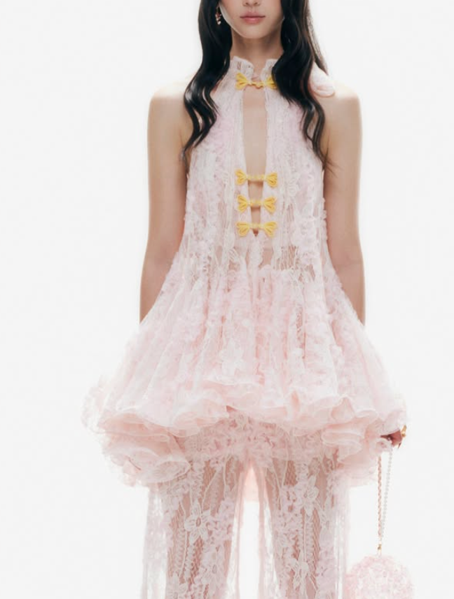 Pink Lace Cheongsam-Inspired 2-Piece Set