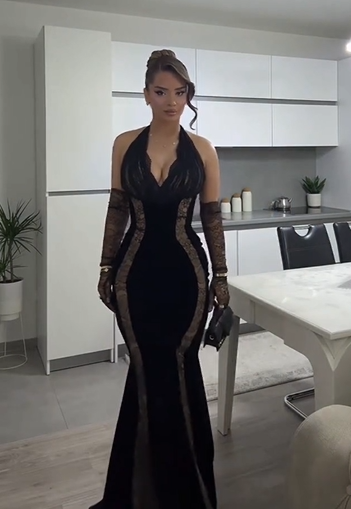 Sexy Halter Stitching Lace Slim Dress