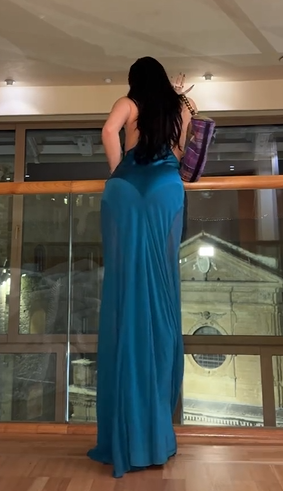 Luxury Teal Satin Halter Deep V Maxi Dress with Sheer Panel