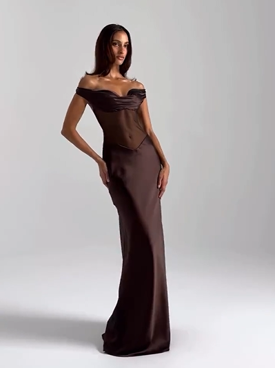 Sexy Patchwork Slightly See-through Solid Color Evening Dress
