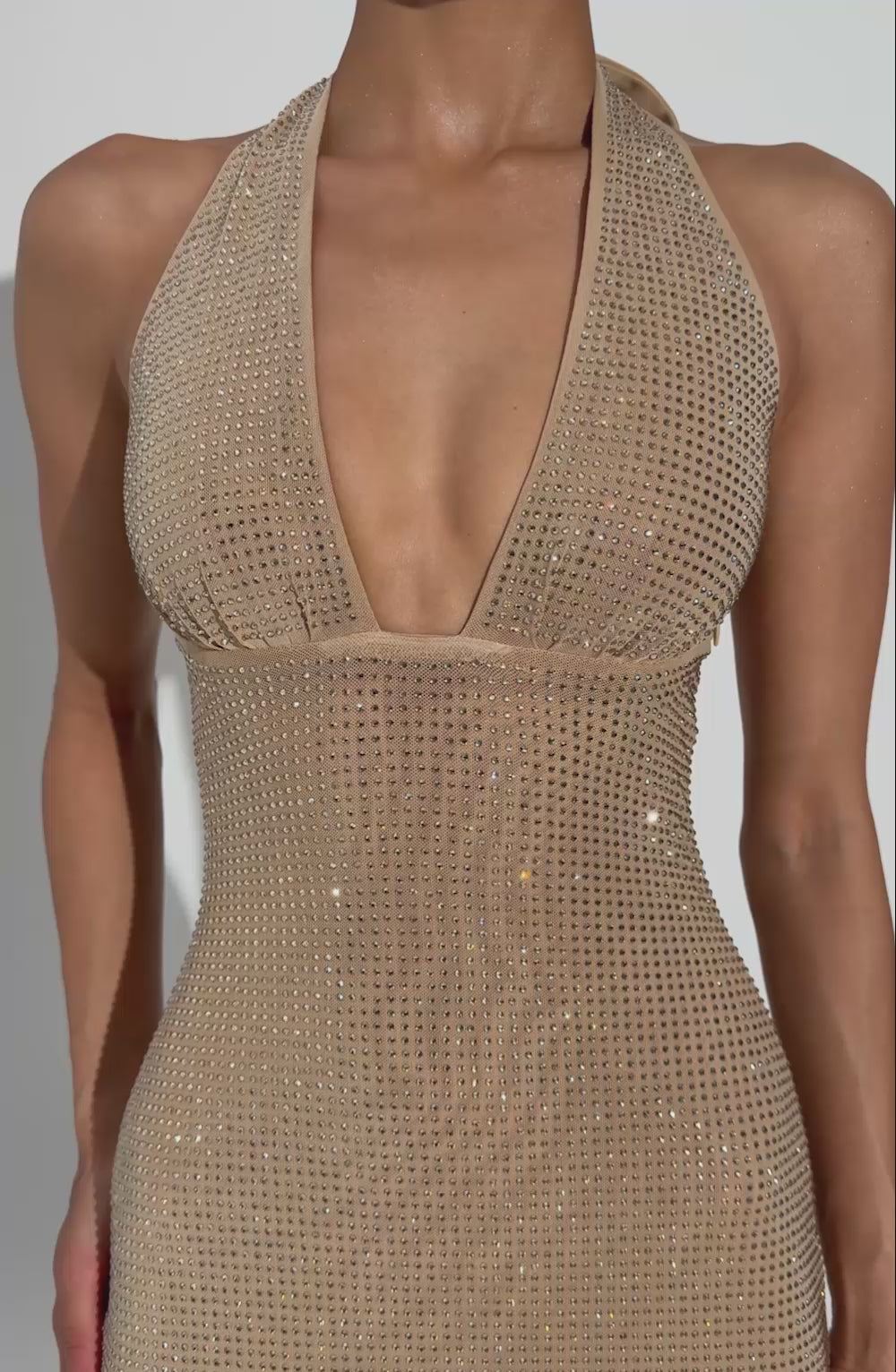 Sexy Halter Deep V-neck Slim-Fit Rhinestone Dress
