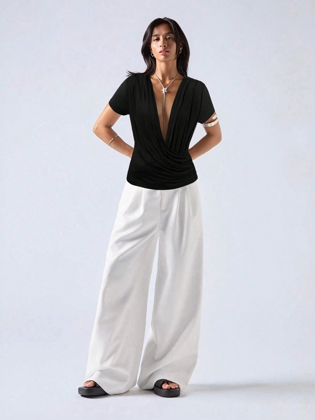 Noir Cascade Wrap Top