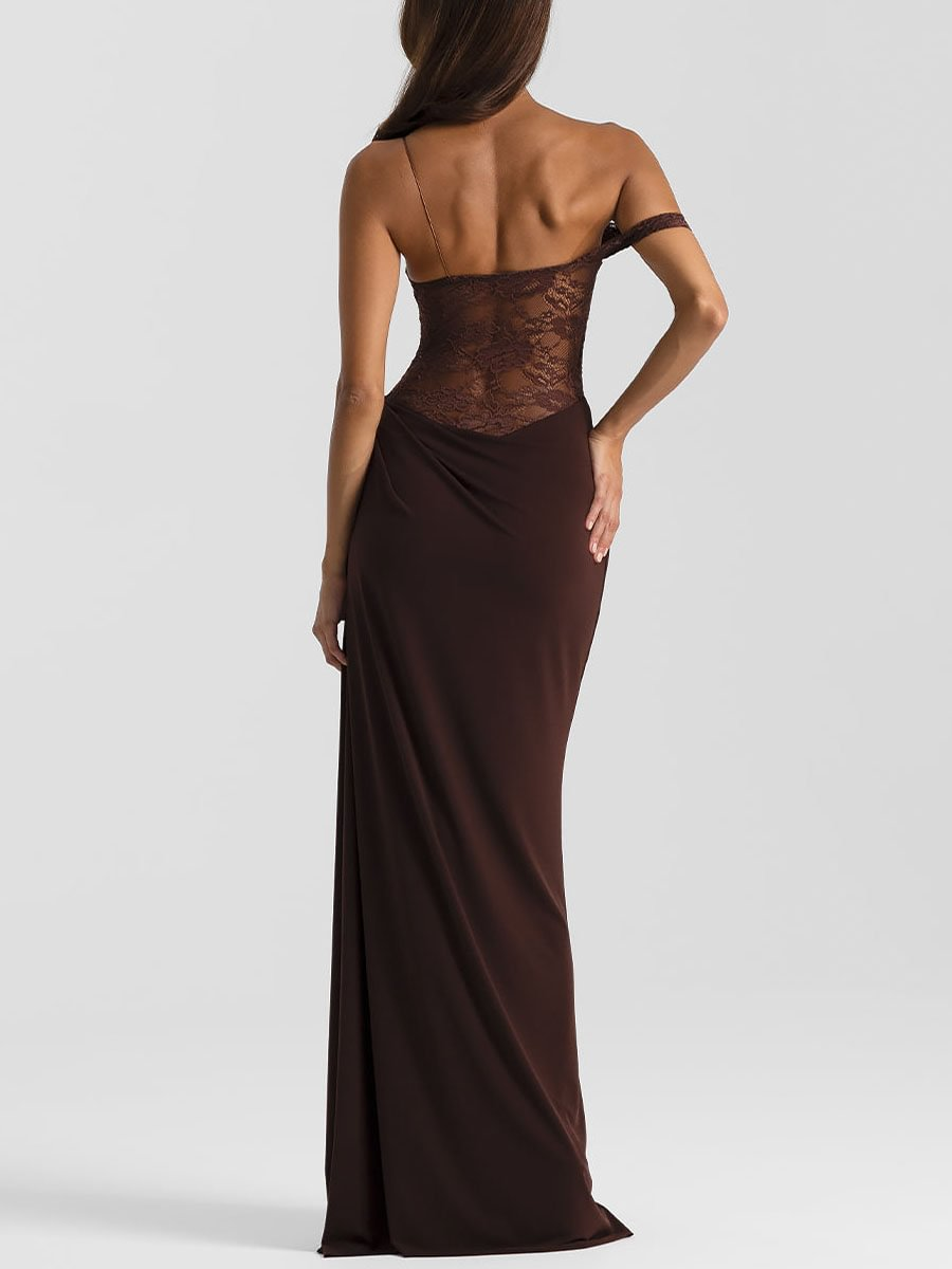 Sexy Lace Sling Solid Color See-through Dress