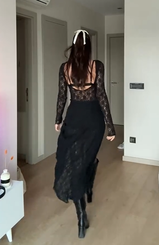 Sexy Slim Long Sleeve Lace See-through Dress