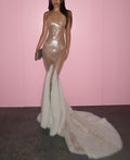 Sexy Sling See-through Stitching Floor-Length Dress
