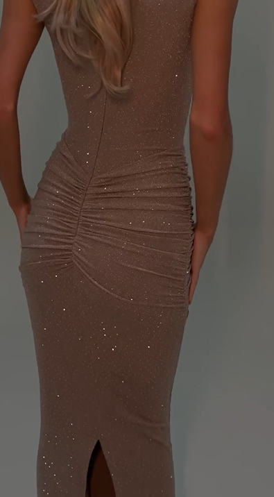 Sexy Sleeveless Slim-Fit Pleated Shiny Dress