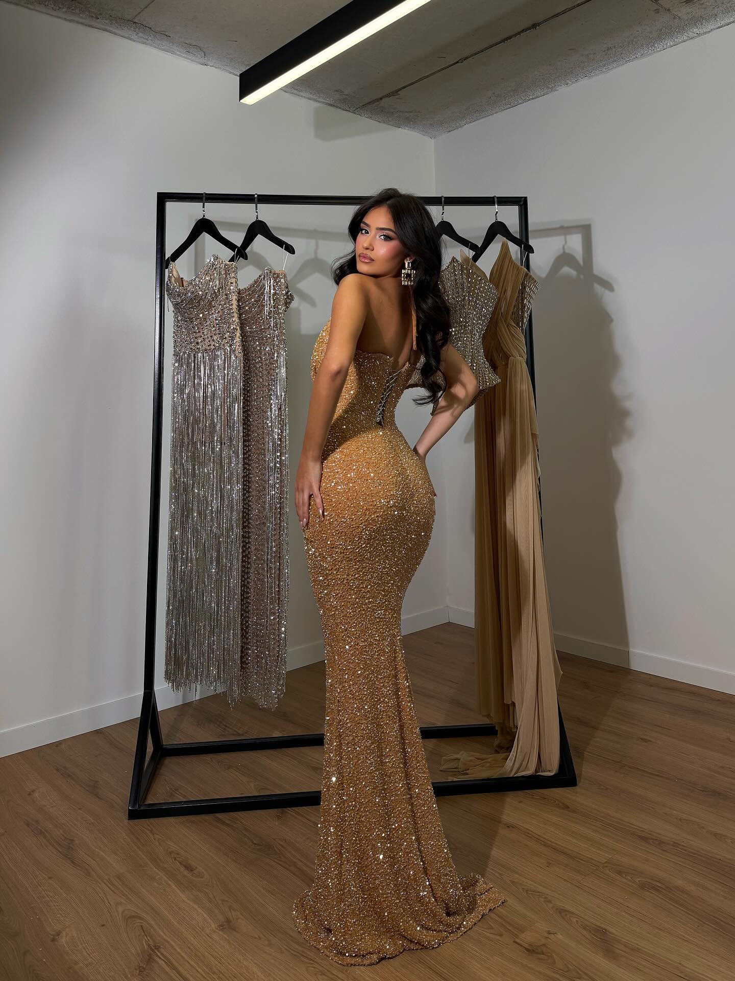 Sexy Super Deep V Shiny Halter Dress