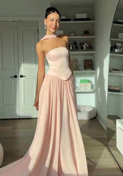 Sexy Tube Top Stitching Solid Color Graceful Pleated Skirt