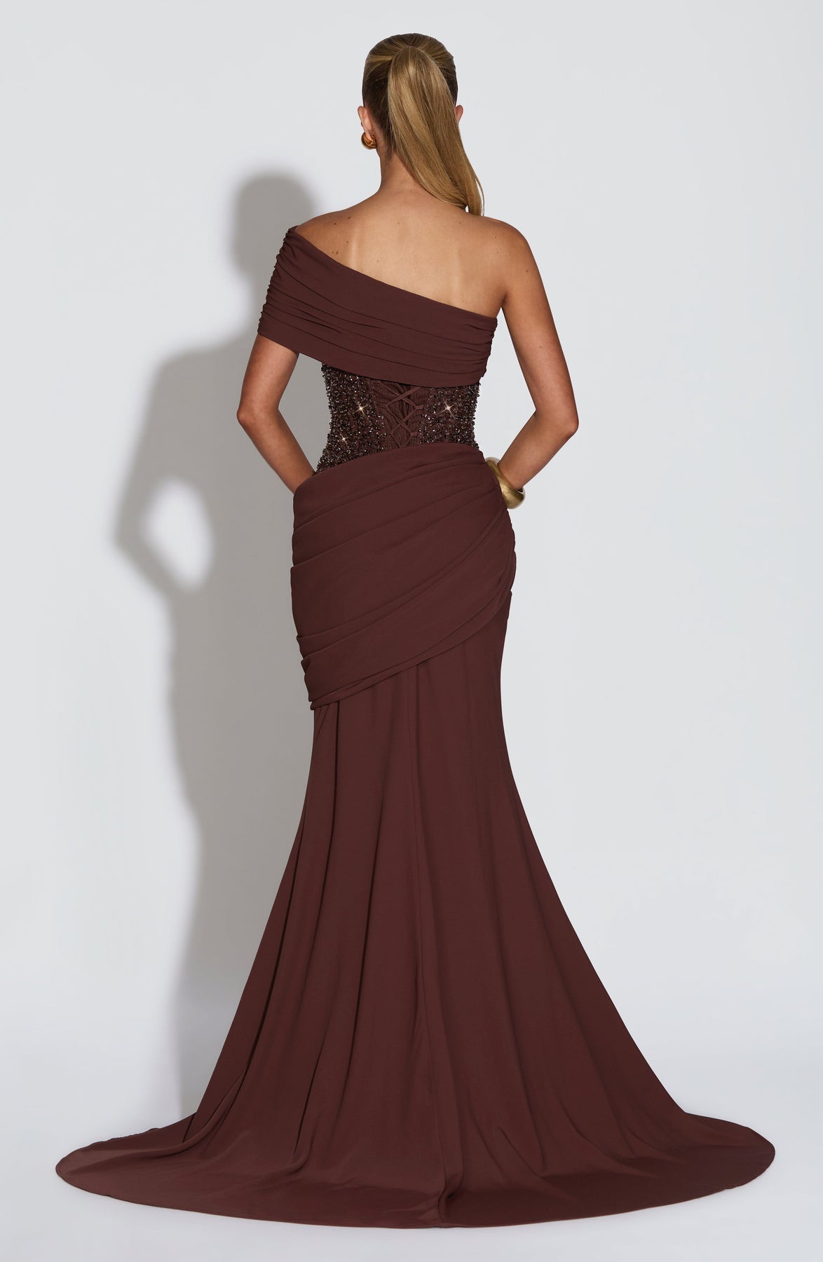 Sexy Patchwork Pleated Rhinestone Advanced Dress