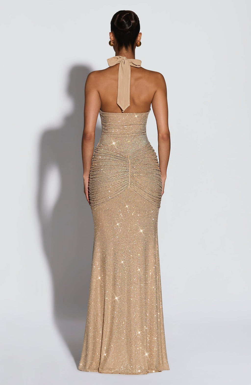 Sexy Halter Low-Cut Buttock Rhinestone Shiny Dress