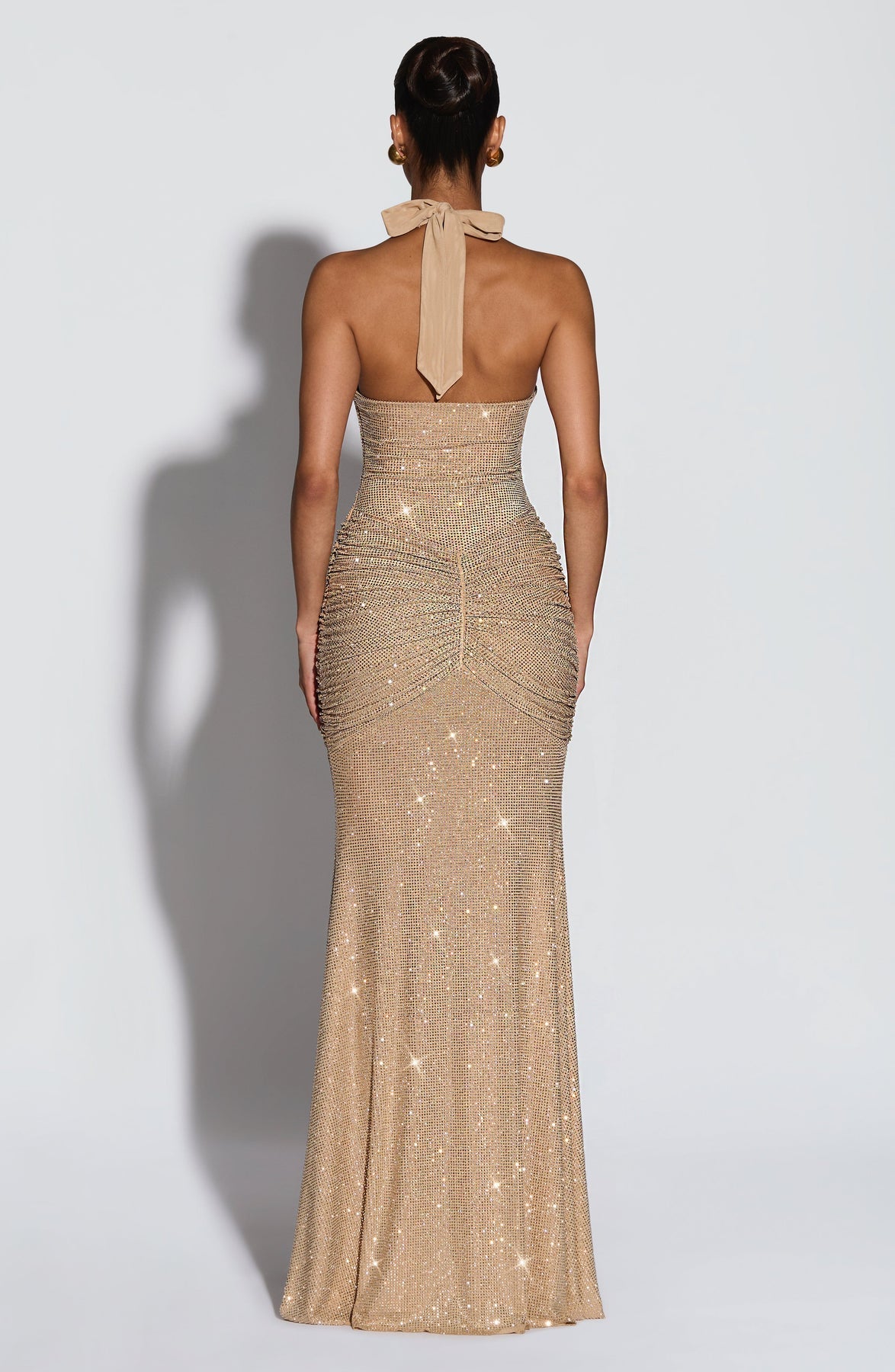 Sexy Halter Low-Cut Buttock Rhinestone Shiny Dress