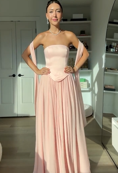 Sexy Tube Top Stitching Solid Color Graceful Pleated Skirt