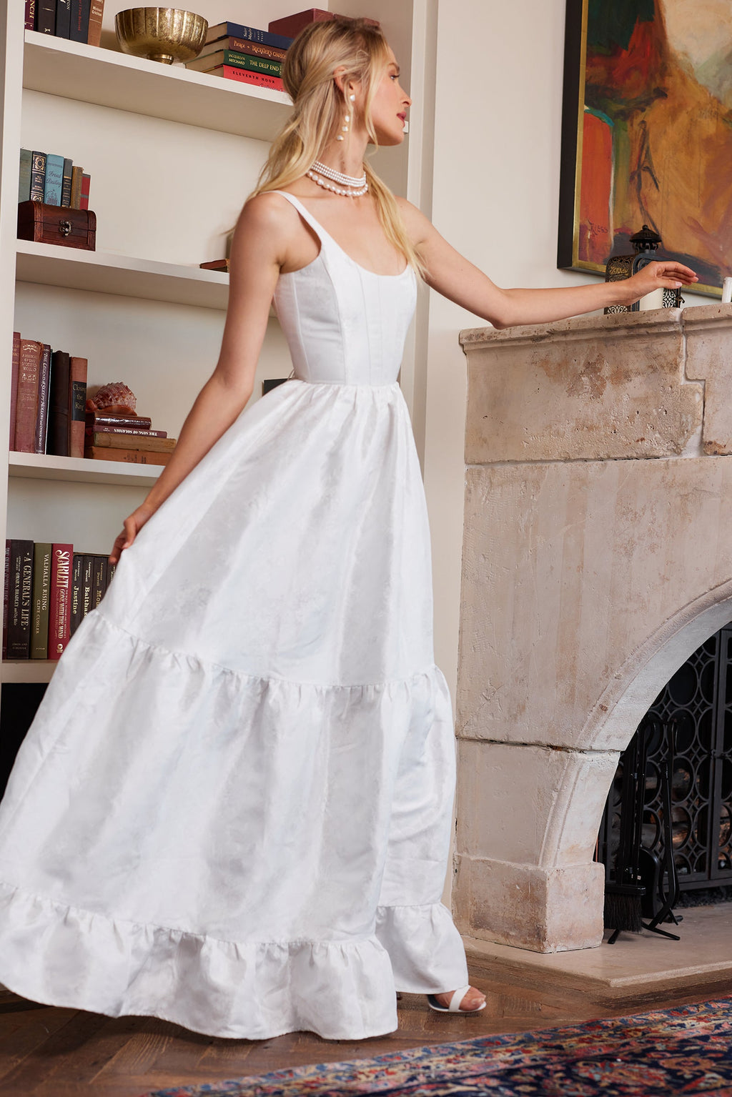 The Avery Dress in White Windsor Brocade