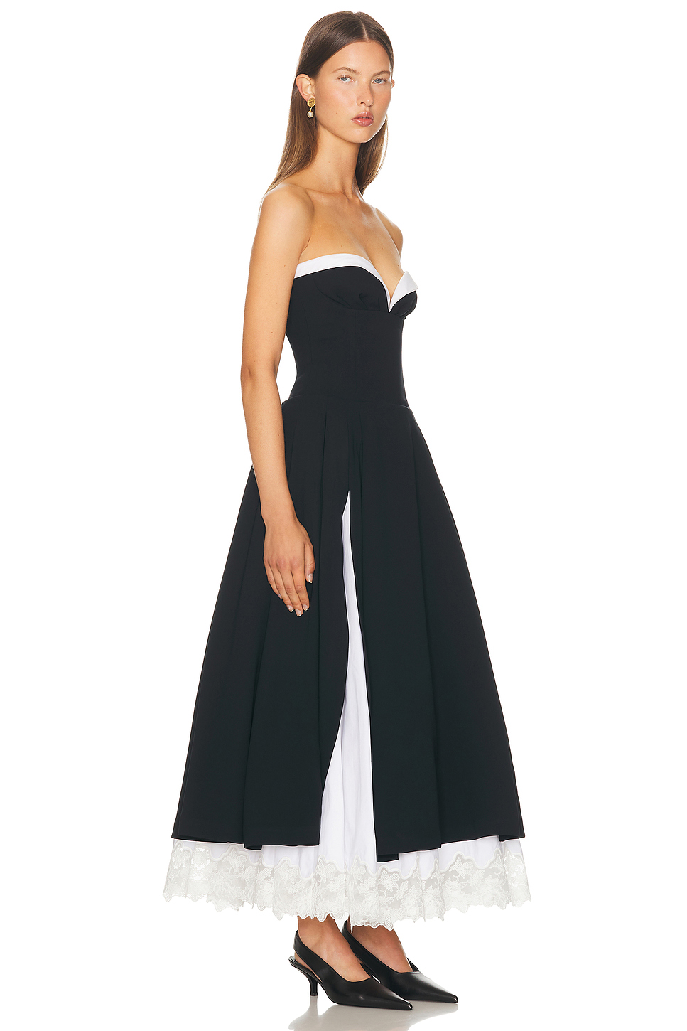 Black & White Contrast Strapless Midi Dress