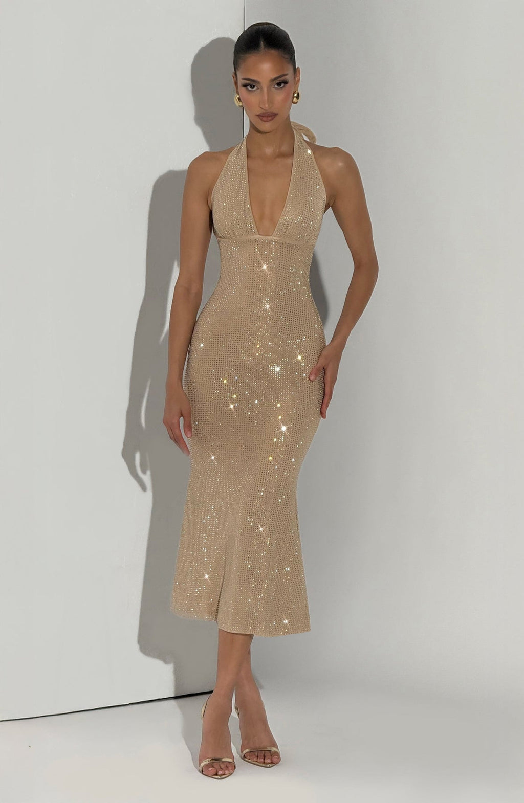 Sexy Halter Deep V-neck Slim-Fit Rhinestone Dress