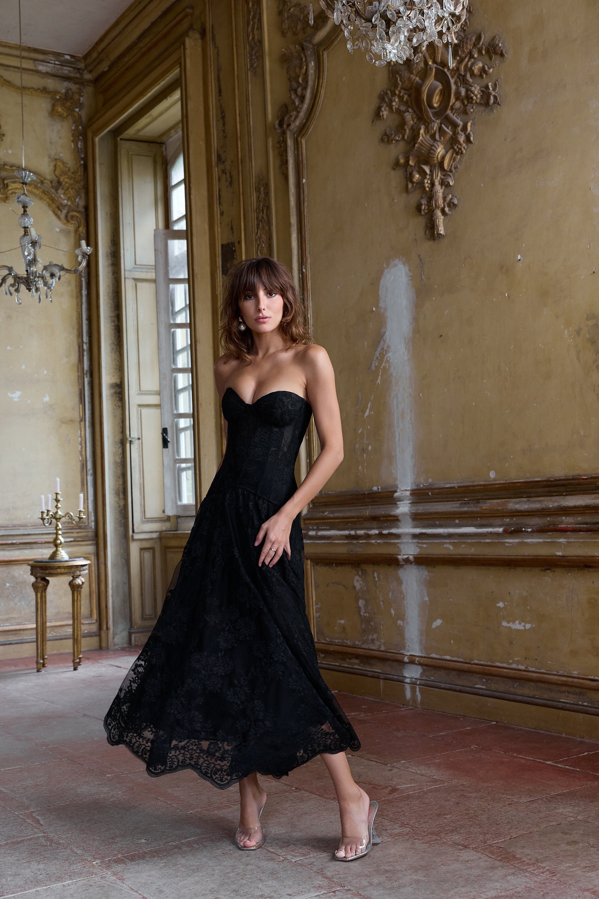 The Carolena Set in Black Chantilly Lace