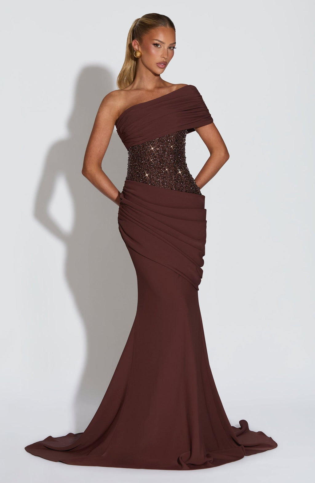 Sexy Patchwork Pleated Rhinestone Advanced Dress