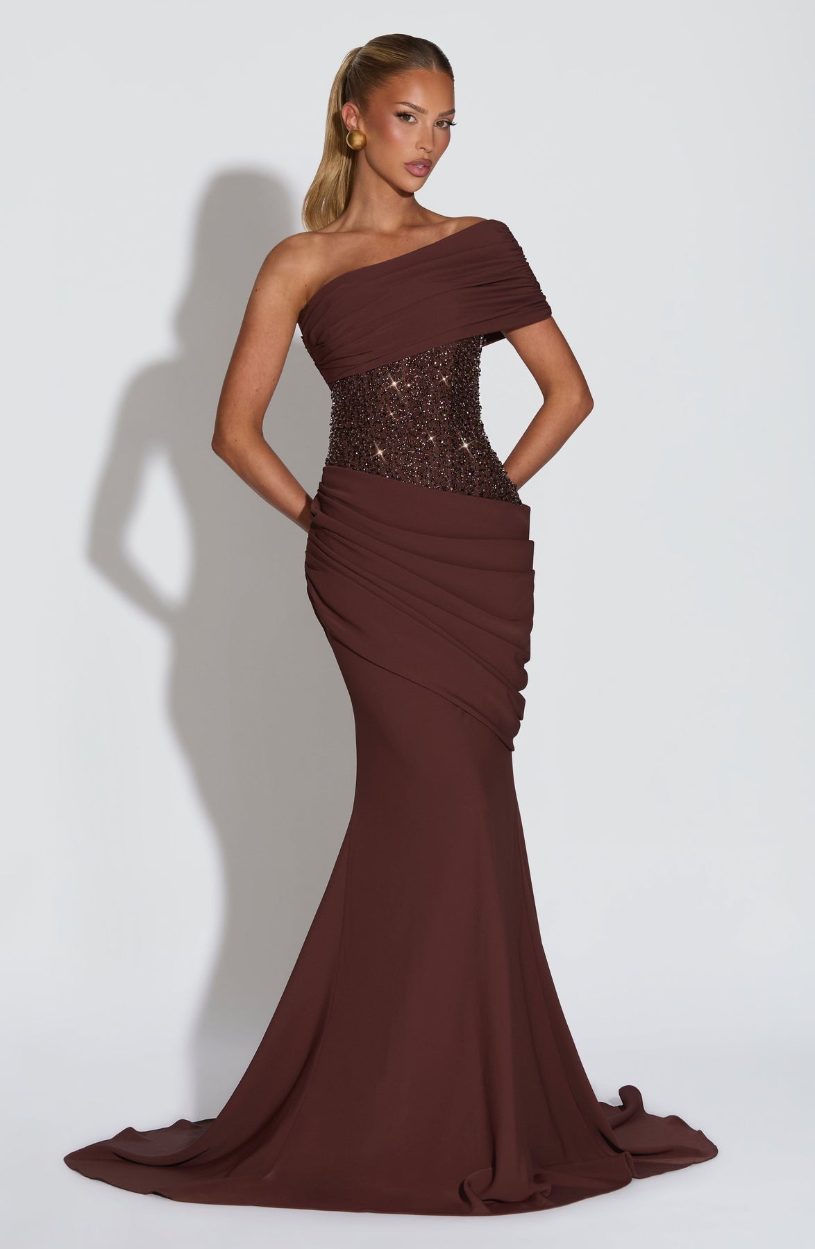 Sexy Patchwork Pleated Rhinestone Advanced Dress